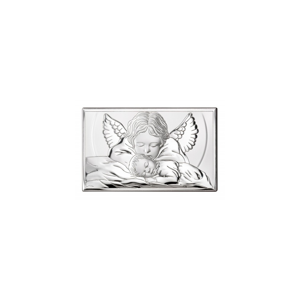 Srebrny obrazek na chrzest św. - Aniołek Nad Dzieciątkiem