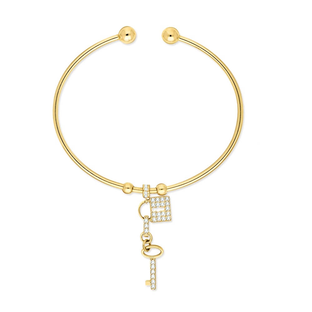 Złota bransoletka bangle z cyrkoniami - Kłódka i Klucz pr.585