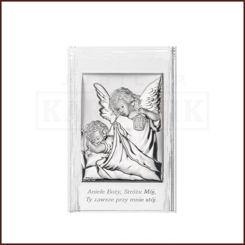 Srebrny obrazek na chrzest św. - Aniołek z Latarenką