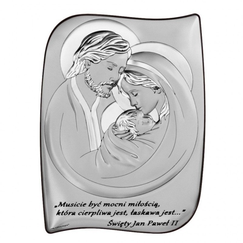 Srebrny obrazek na chrzest św. - Święta Rodzina