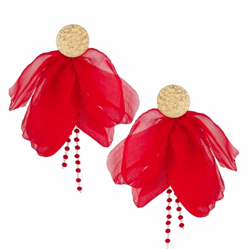 Kolczyki By Dziubeka - Jedwabne Czerwone Kwiaty Mila