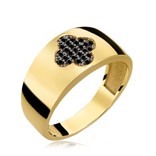 Złoty pierścionek z cyrkoniami - Szeroka obrączka pr.333