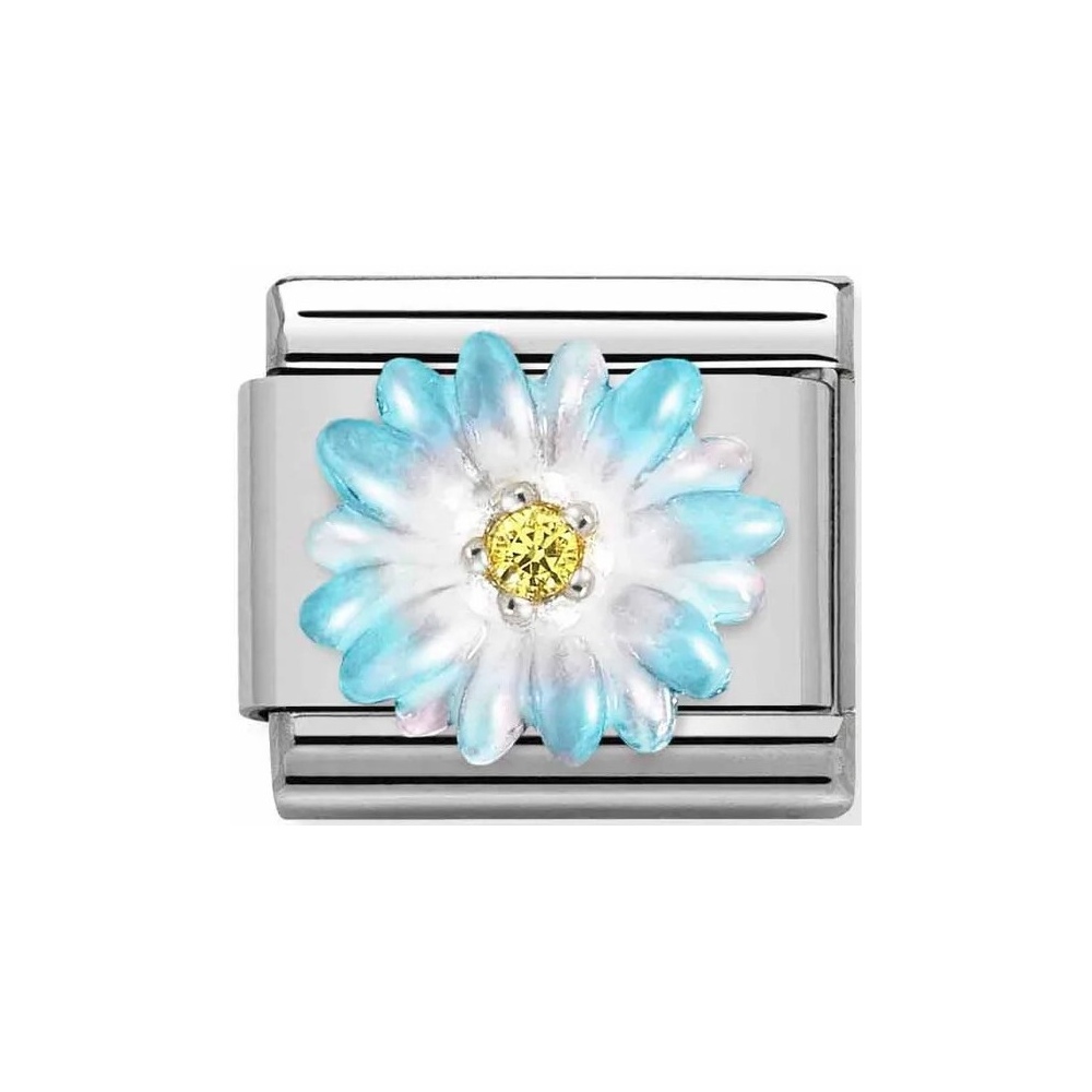 Nomination - Link 925 Silver 'Light Blue Flower with Yellow CZ' 330321/06