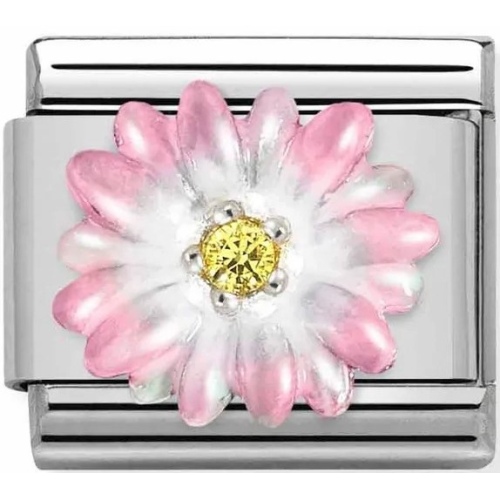 Nomination - Link 925 Silver 'Pink Flower with Yellow CZ' 330321/05
