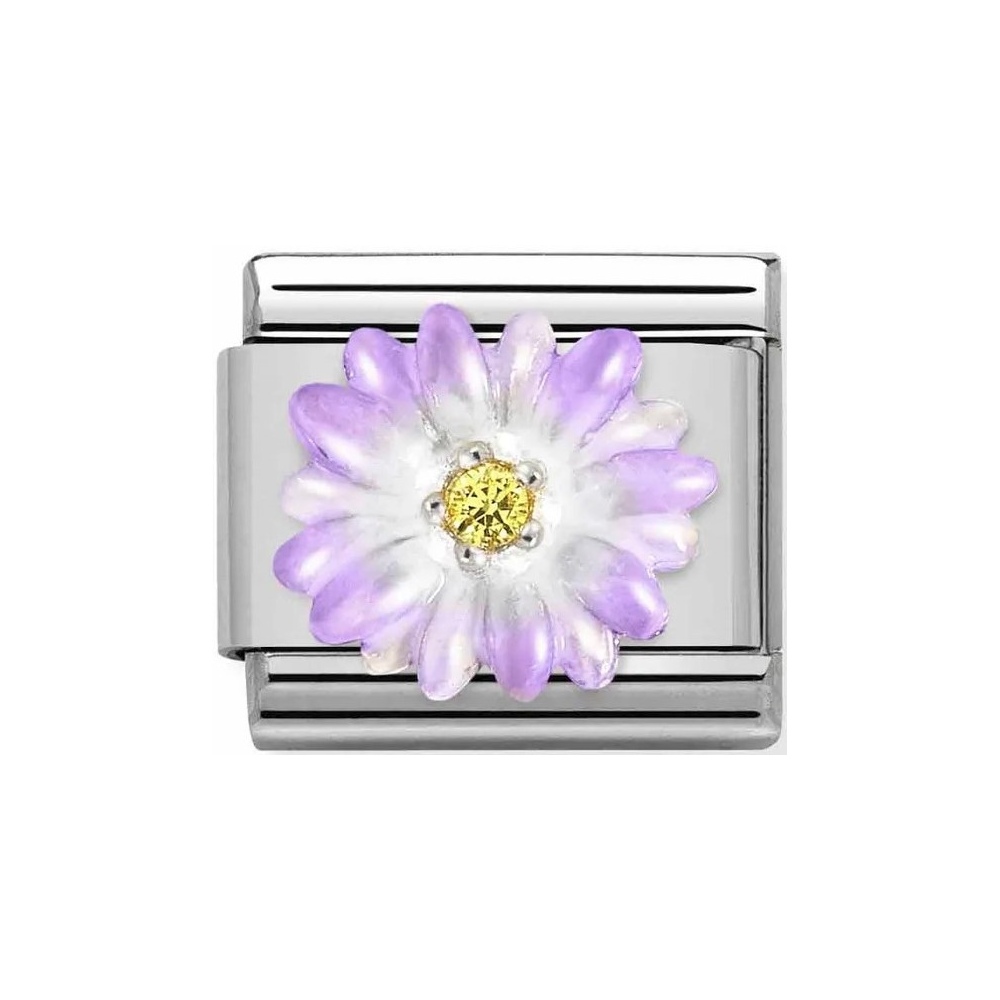 Nomination - Link 925 Silver 'Violet Flower with Yellow CZ' 330321/03