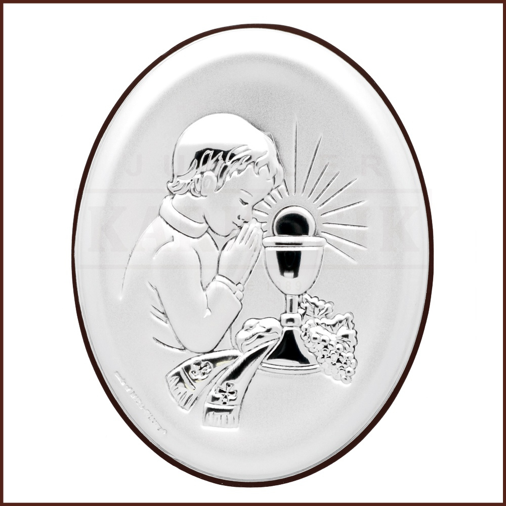 Srebrny Obrazek - Pamiątka Pierszej Komunii Św. Dla Chłopca