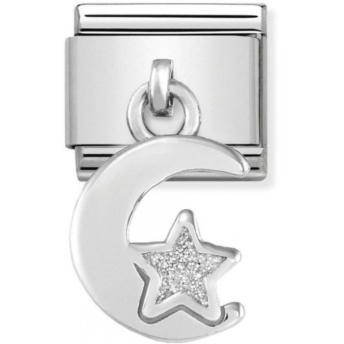 Nomination - Link 925 Silver 'Moon and Star with White Glitter' 331805/05