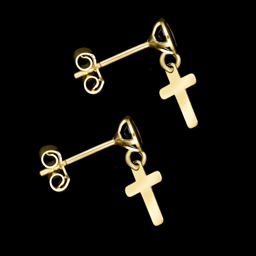 Złote kolczyki z kryształkami - Krzyże pr.333