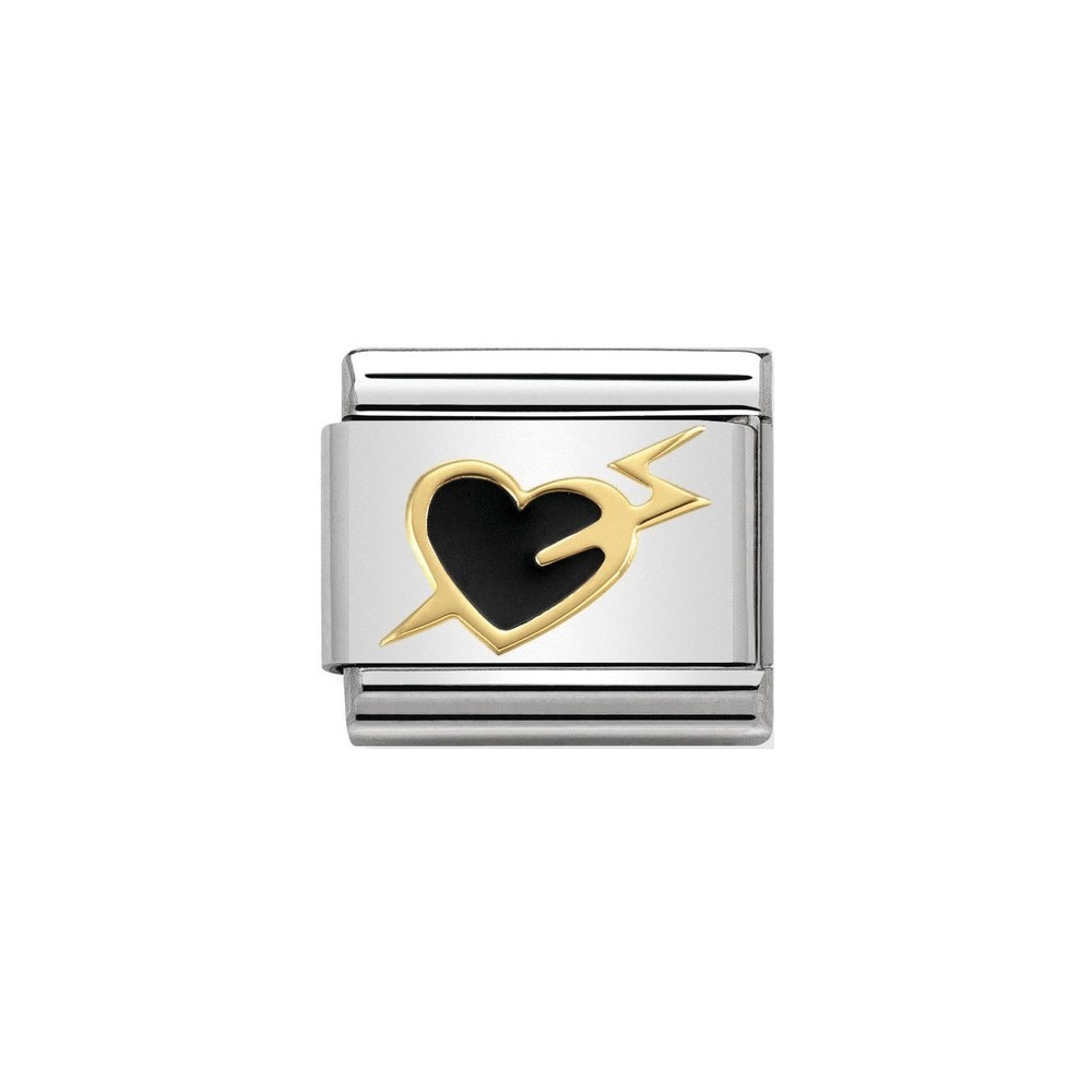 Nomination - Link 18K Gold 'Czarne serce z piorunem' 030283/14