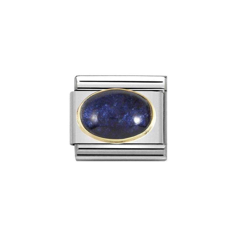 Nomination - Link 18K Gold 'Rock Crystal with Blue Leaf' 030516/04